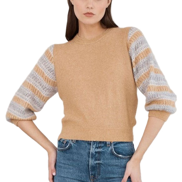 POINTELLE STRIPE PUFF SLV CREW - Sassanova