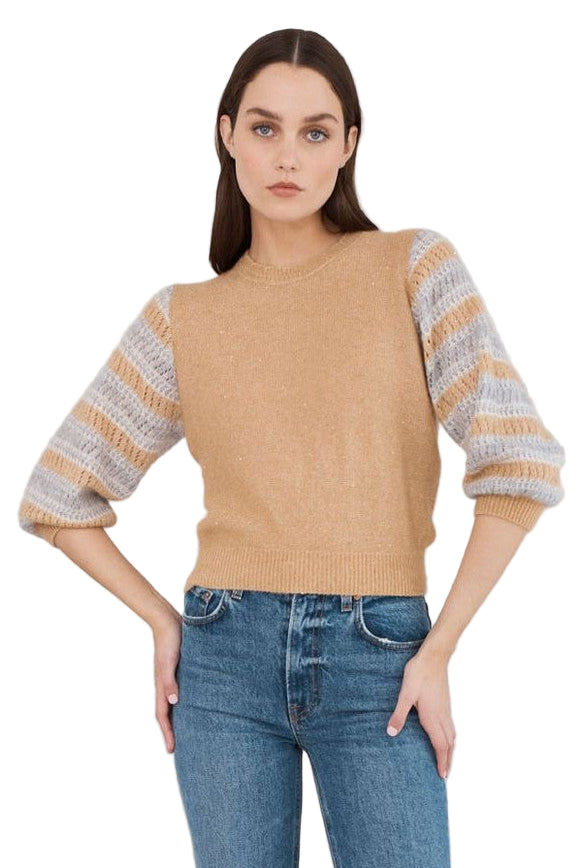 POINTELLE STRIPE PUFF SLV CREW - Sassanova