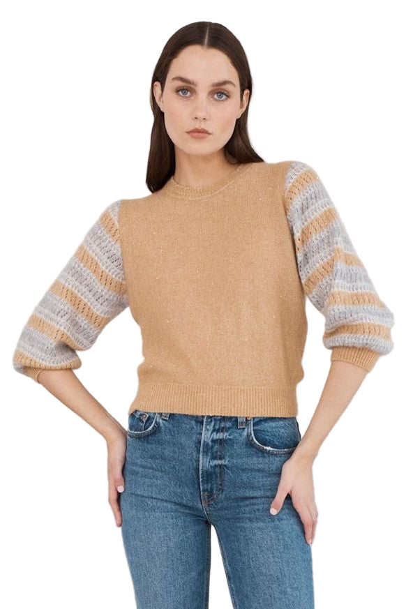 POINTELLE STRIPE PUFF SLV CREW - Sassanova