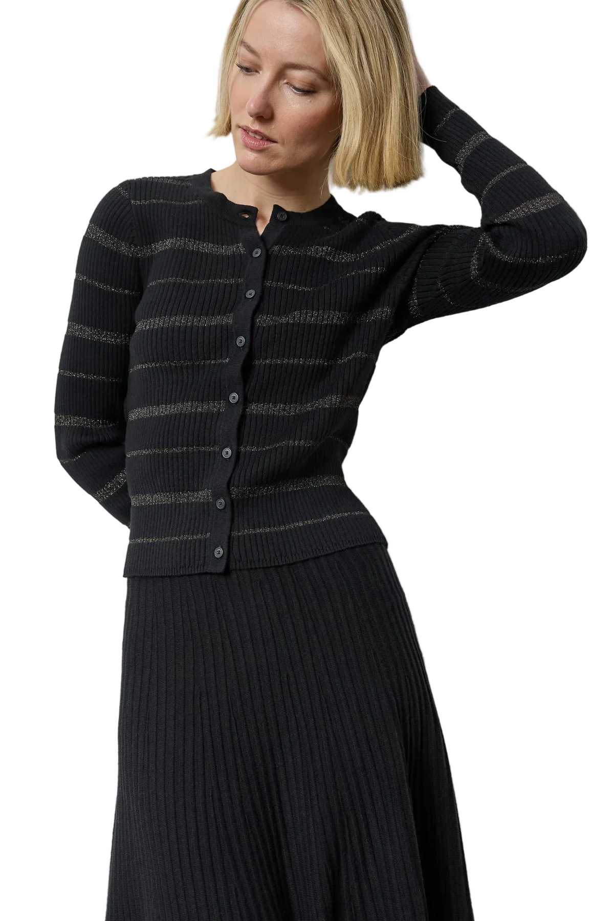 METALLIC STRIPE CARDIGAN Sassanova