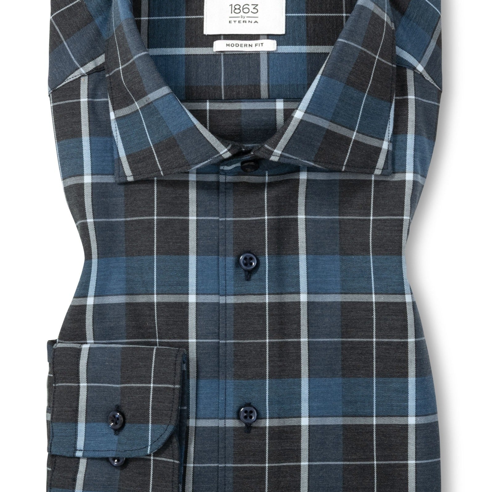 SOFT TAILORING CHECK TWILL W/ KENT COLLAR DARK BLU-novaman