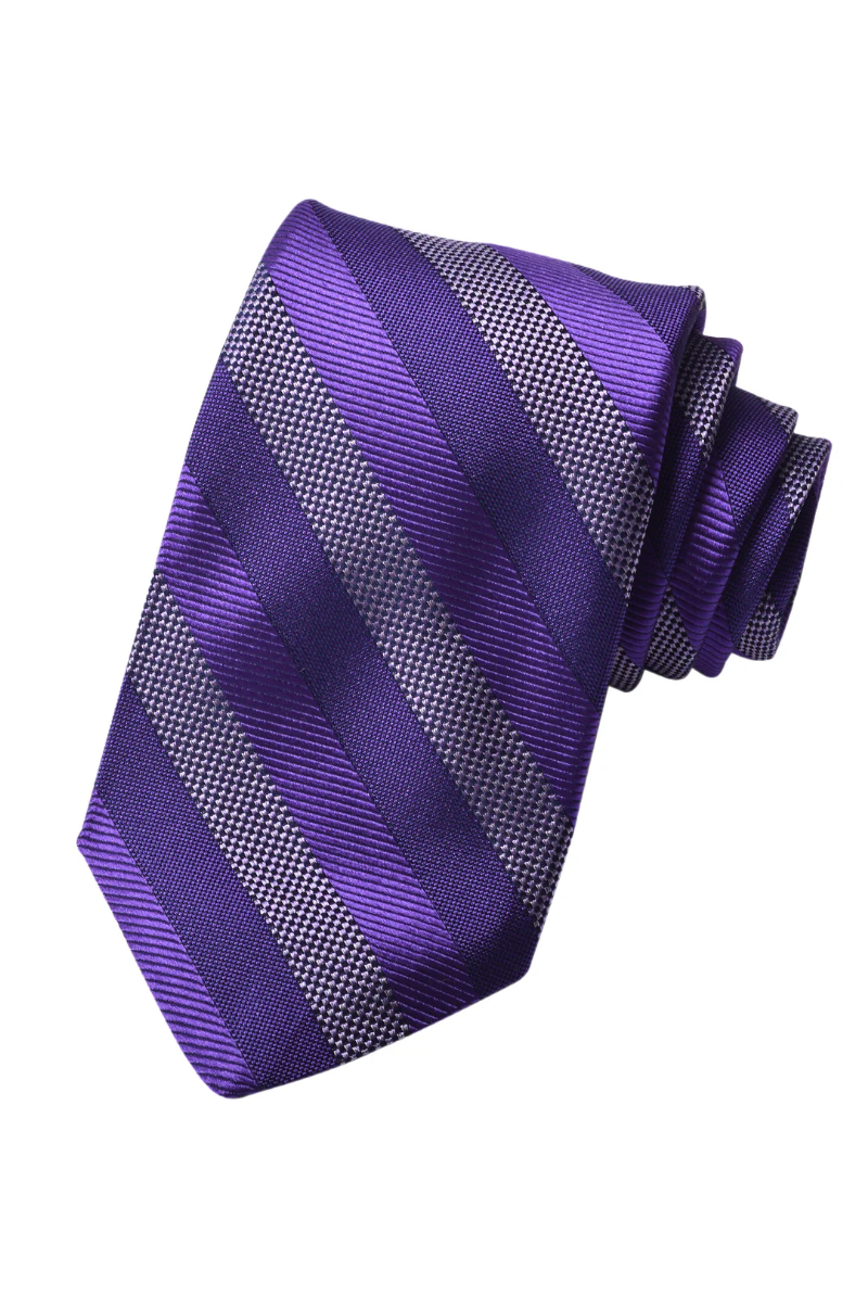 ITALIAN SILK TEXTURED STRIPE TIE PURPLE - Ties - Novaman