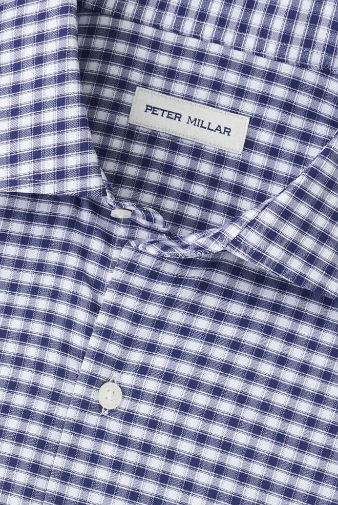 FAIRBANKS TWILL SPORT SHIRT with long sleeves and navy and white plaid print-novaman