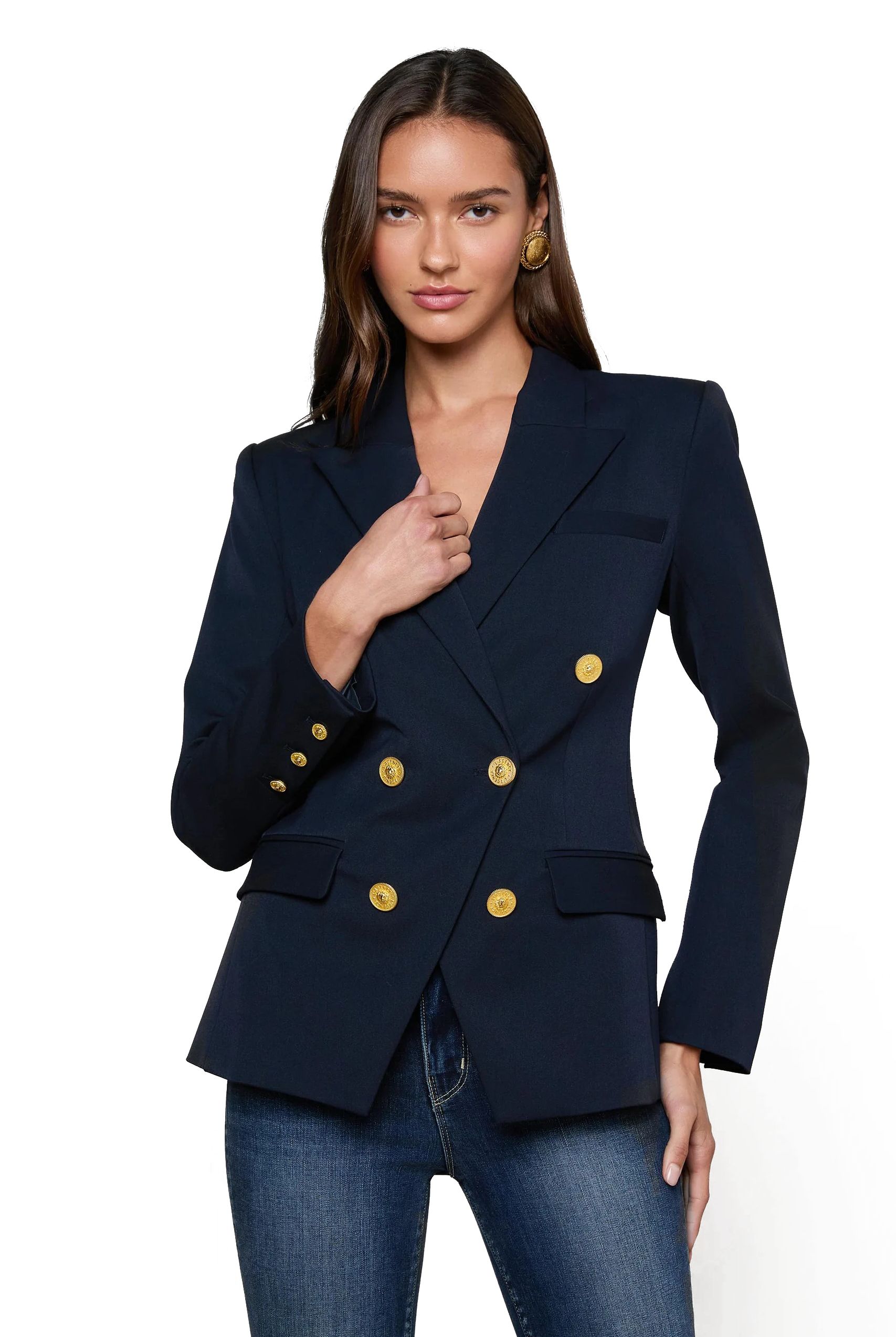 KYOMI DBL BRSTD BLAZER MIDNIGHT - sassanova