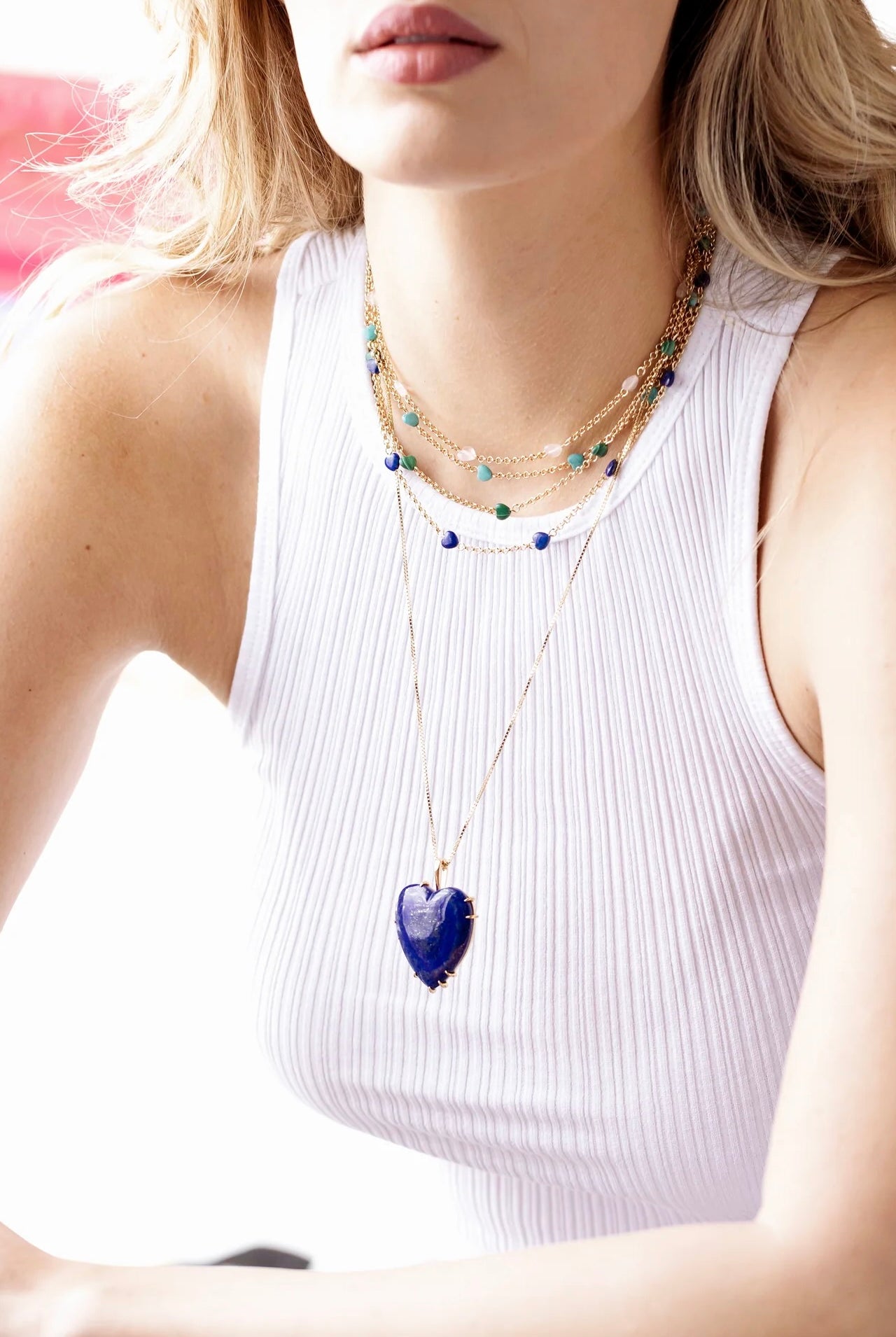 LOVE CARRY YOUR HEART LAPIS PENDANT- DRAWN LINK CHAIN - Necklaces - Sassanova