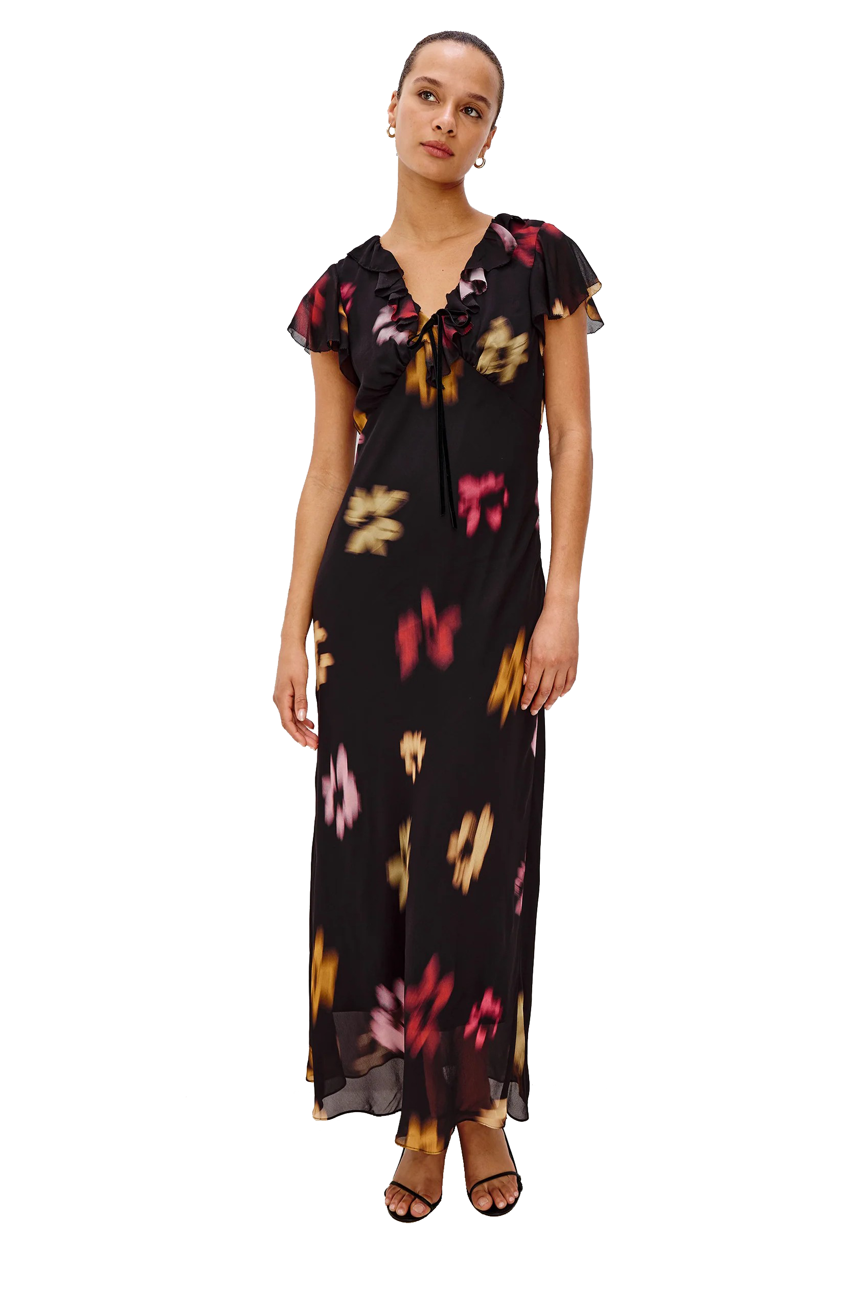 NEELA DRESS ONYX BLURRED FLORAL - sassanova