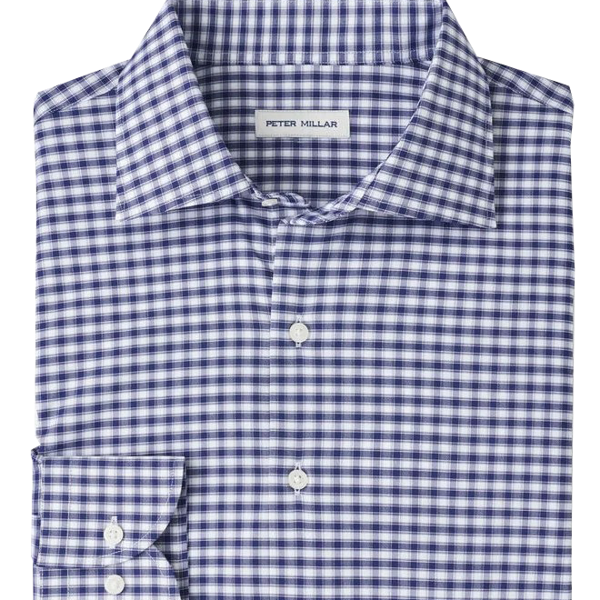 FAIRBANKS TWILL SPORT SHIRT with long sleeves and navy and white plaid print-novaman