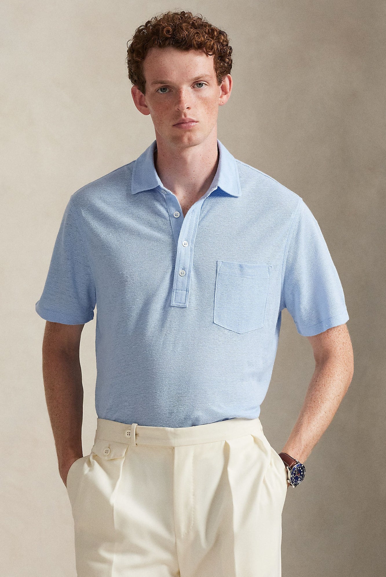 SHORT SLEEVE LINEN PIQUE POLO - Polos - Novaman