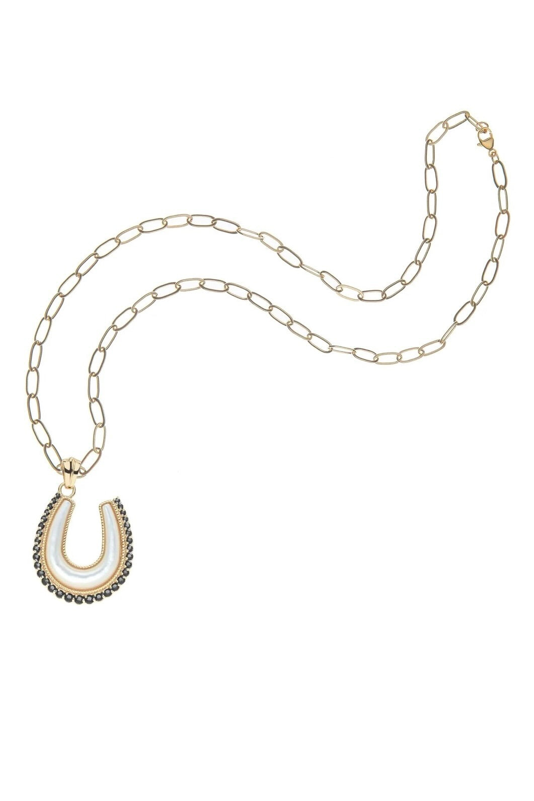 LUCKY MOP HORSESHOE PENDANT- DRAWN LINK CHAIN - Necklaces - Sassanova