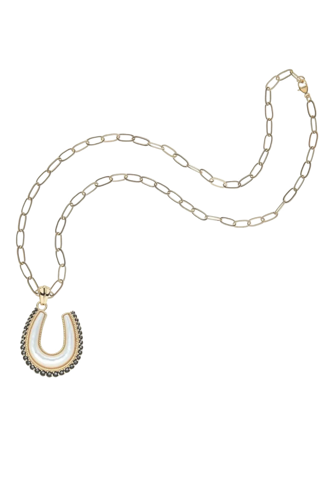 LUCKY MOTHER OF PEARL HORSESHOE PENDANT- DRAWN LINK CHAIN - Sassanova