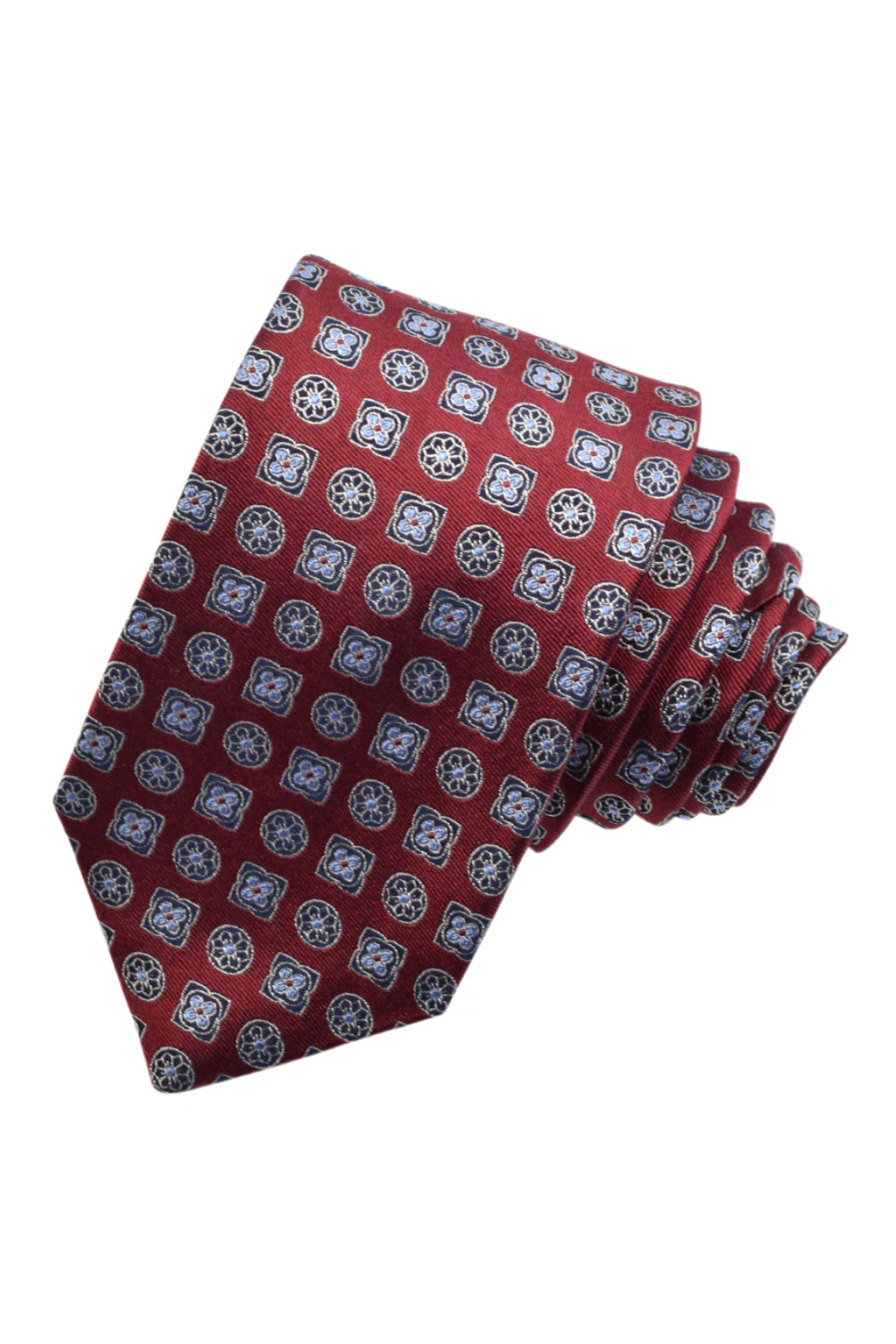 GEOMETRIC MEDALLION SILK TIE WINE OS - Ties - Novaman