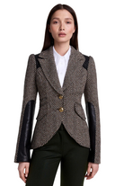SADDLE PATCH EQUESTRIAN BLAZER in tobacco color with herringbone pattern-sassanova