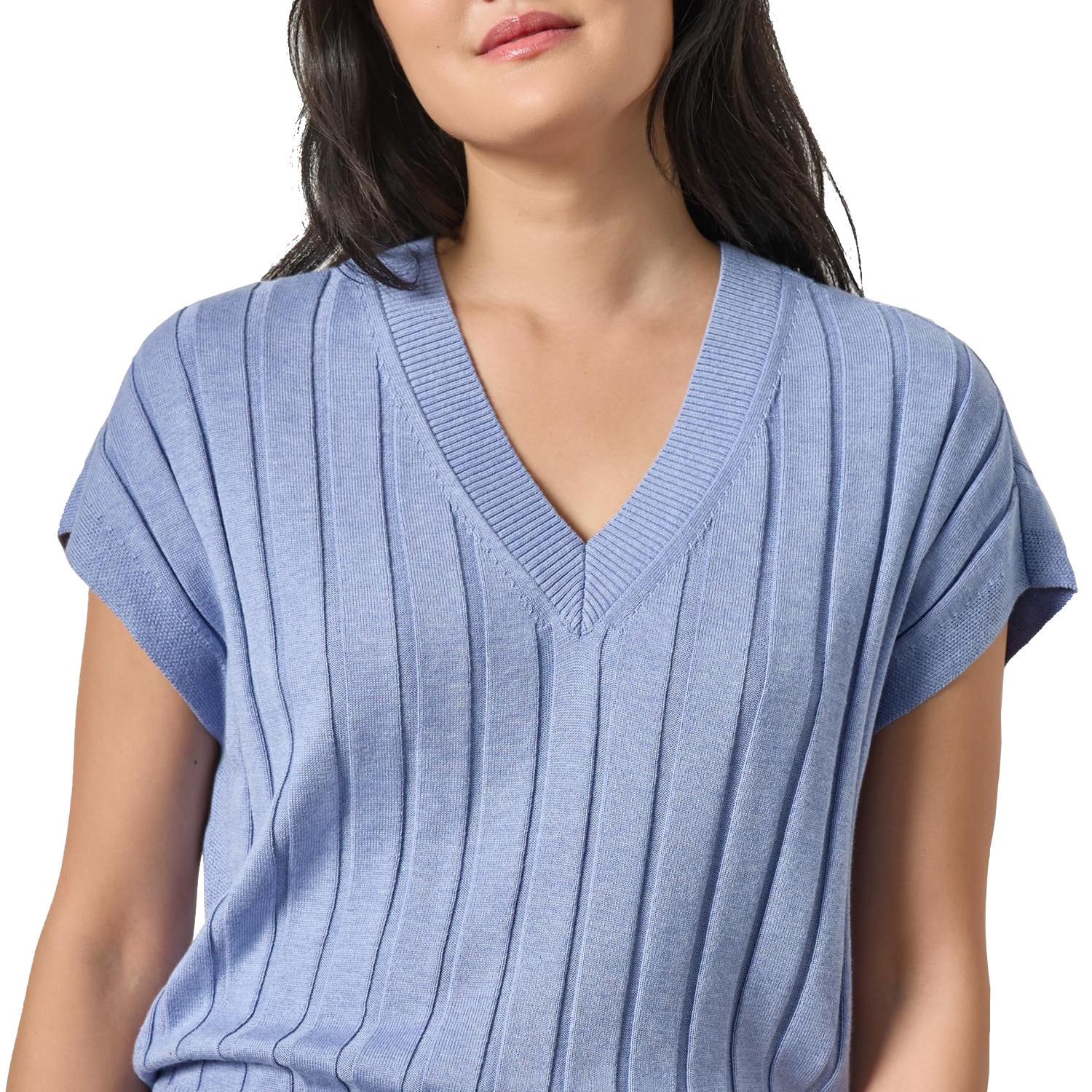 WIDE RIB WEDGE V-NECK SWEATER - Sweaters - Sassanova