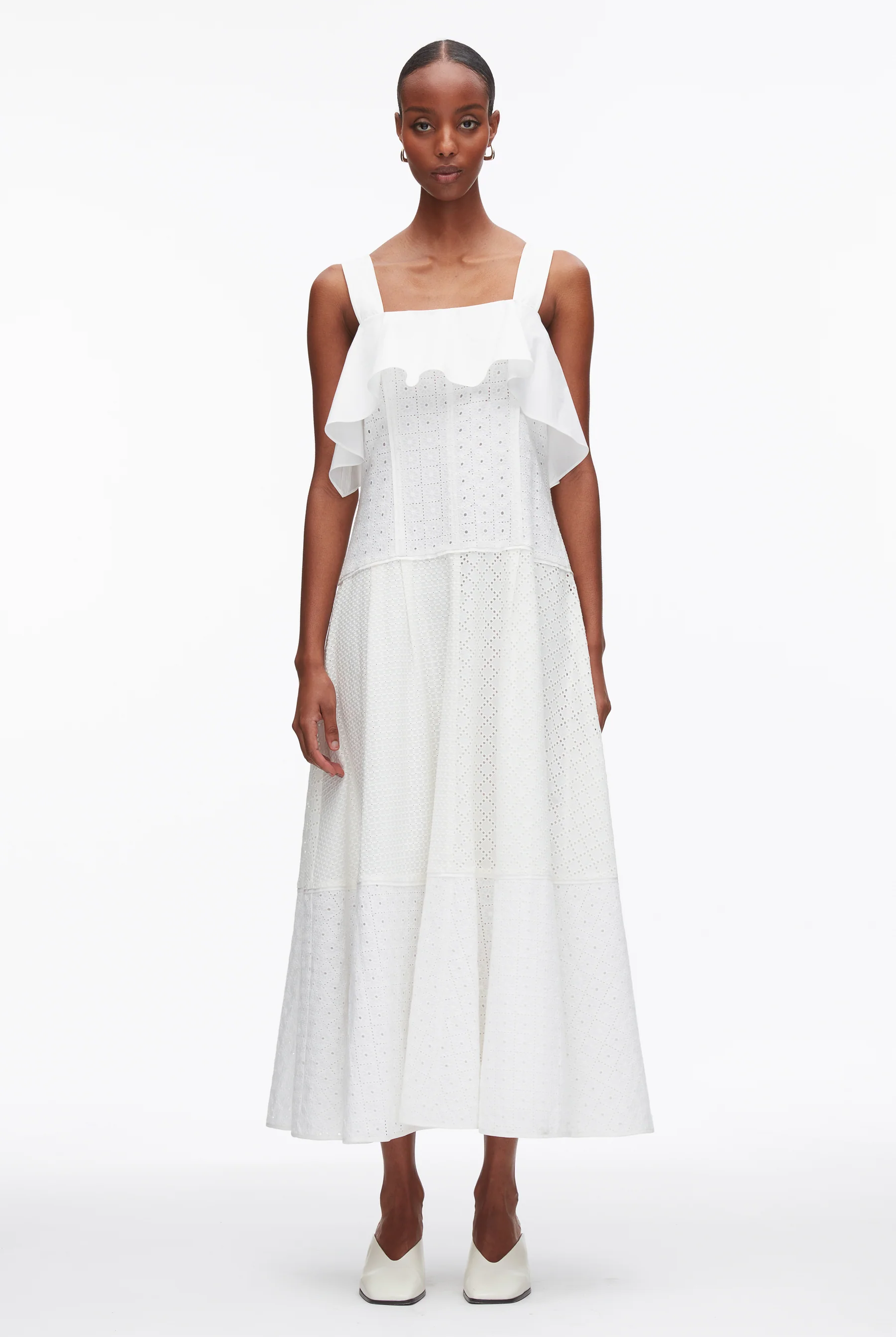 BRODERIE ANGLAISE PATCHWORK CASCADE MIDI DRESS - Dresses - Sassanova
