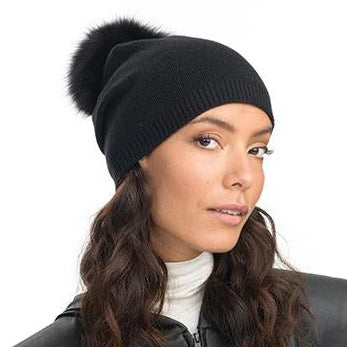 CLASSY CASHMERE DETACHABLE FUR POM BEANIE - Sassanova