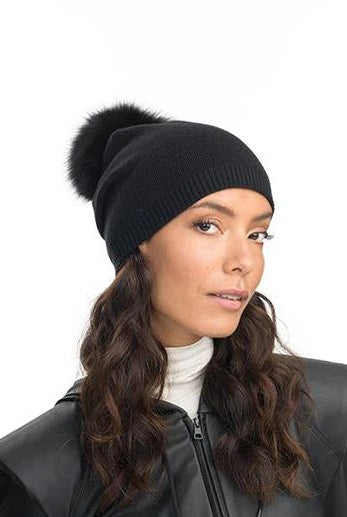 CLASSY CASHMERE DETACHABLE FUR POM BEANIE - Sassanova
