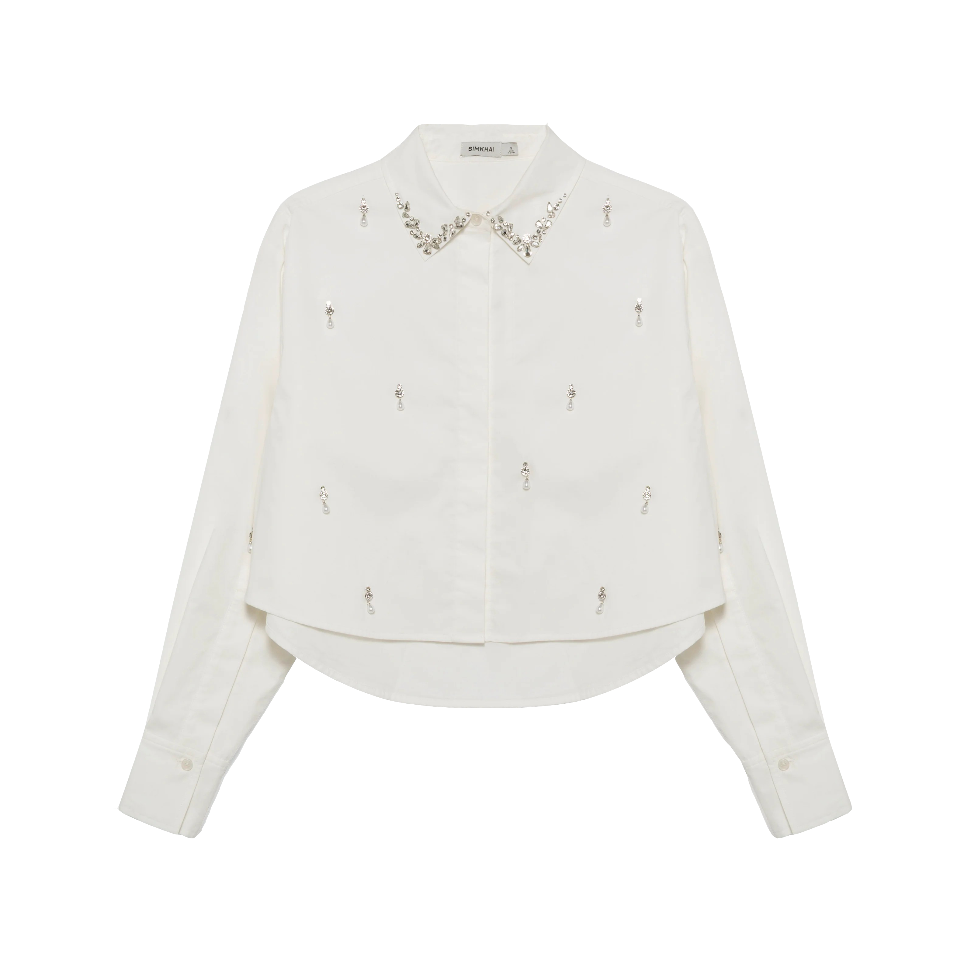RENATA EMBELLISHED CROPPED BUTTON DOWN SHIRT - Sassanova