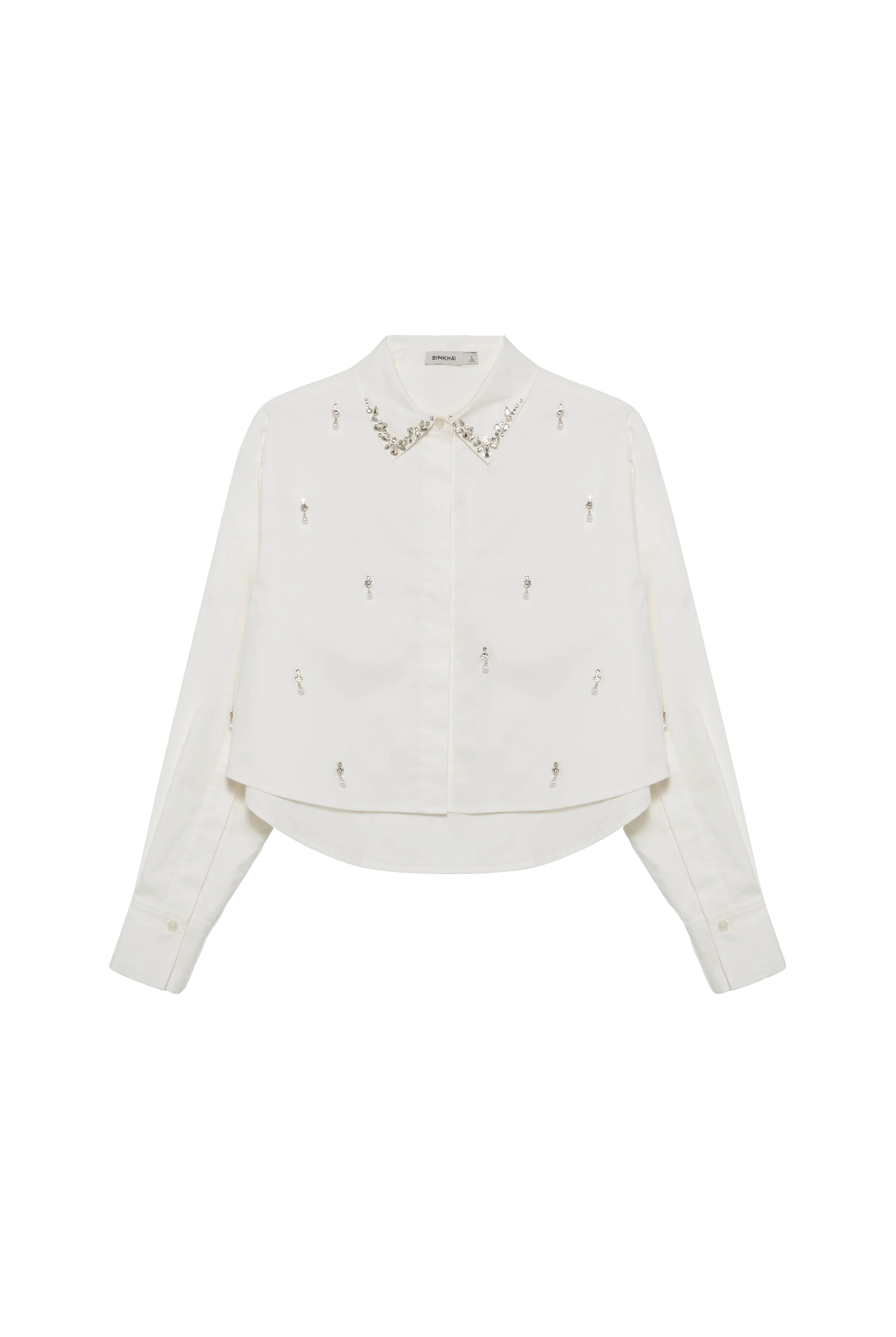 RENATA EMBELLISHED CROPPED BUTTON DOWN SHIRT - Sassanova