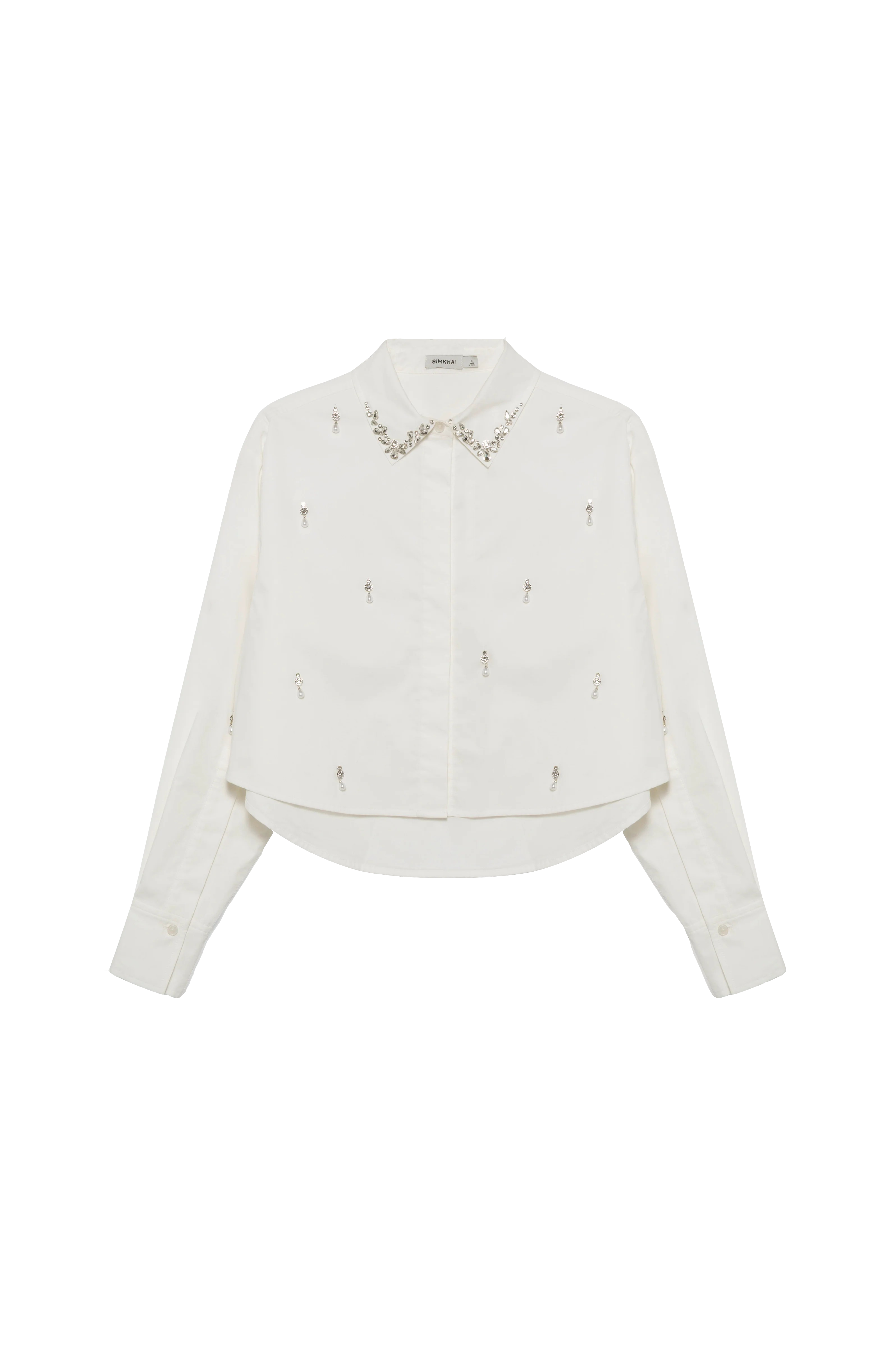 RENATA EMBELLISHED CROPPED BUTTON DOWN SHIRT - Sassanova