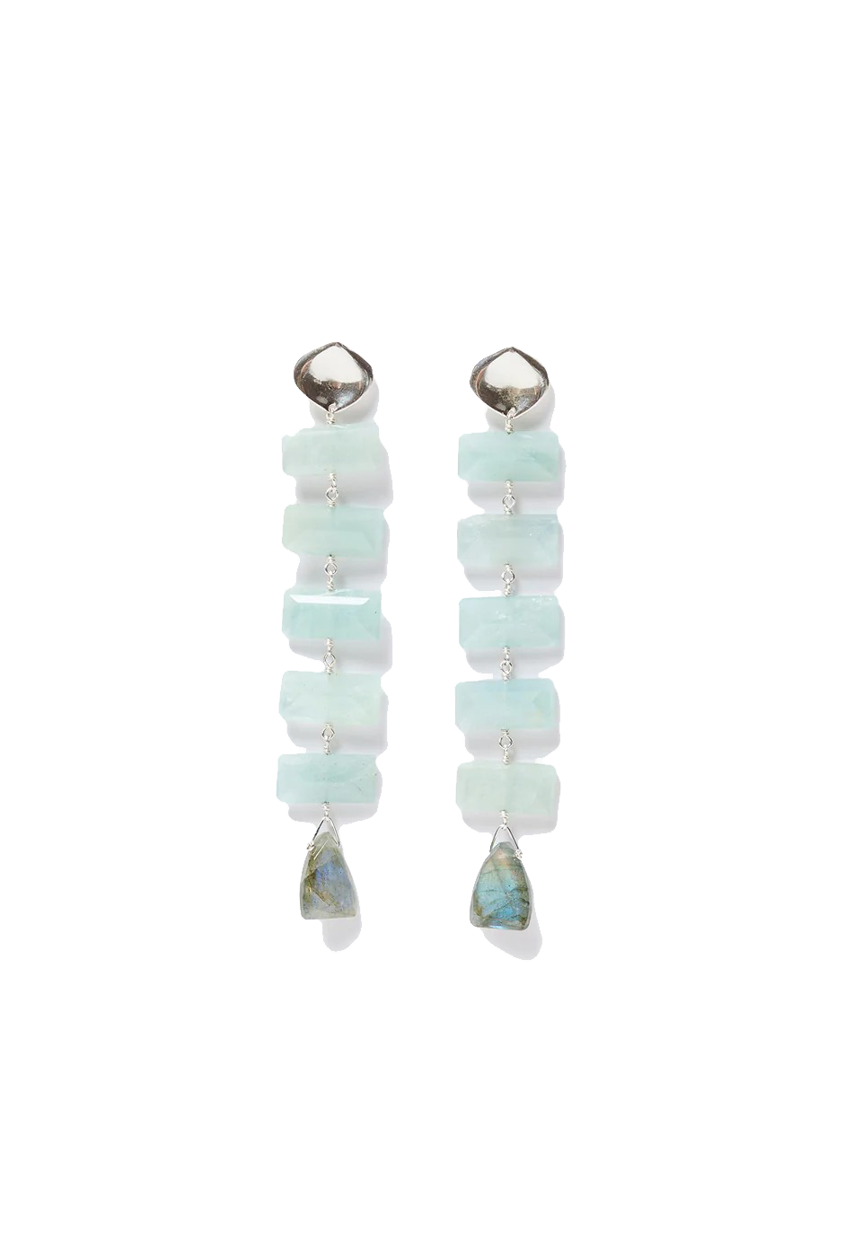 FISHBONE TIERED EARRINGS- AQUAMARINE - Earrings - Sassanova