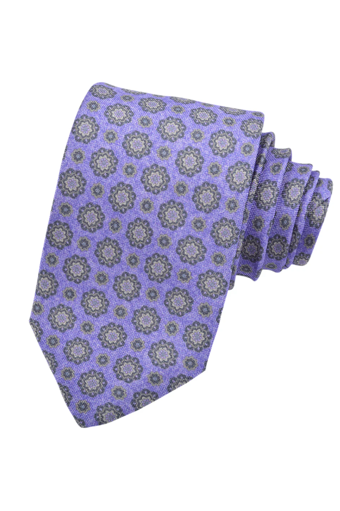 PRINTED MEDALLION SILK TIE PURPLE - Ties - Novaman