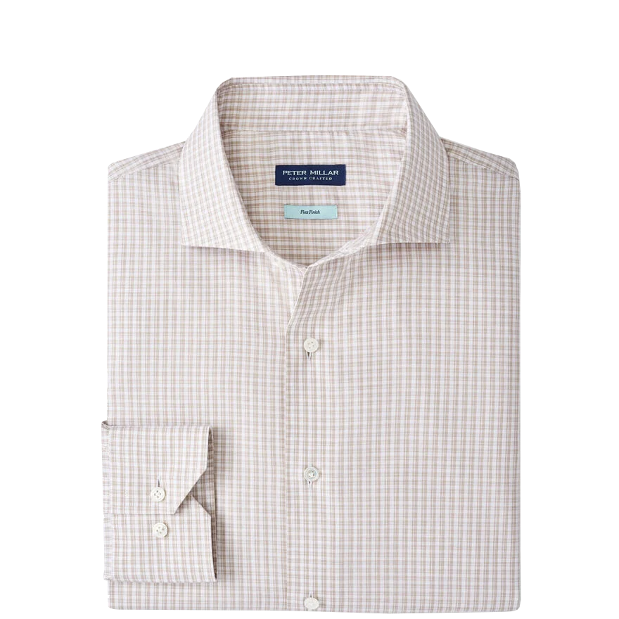 TORINO COTTON SPORT SHIRT with long sleeves and a white and light brown plaid print-novaman