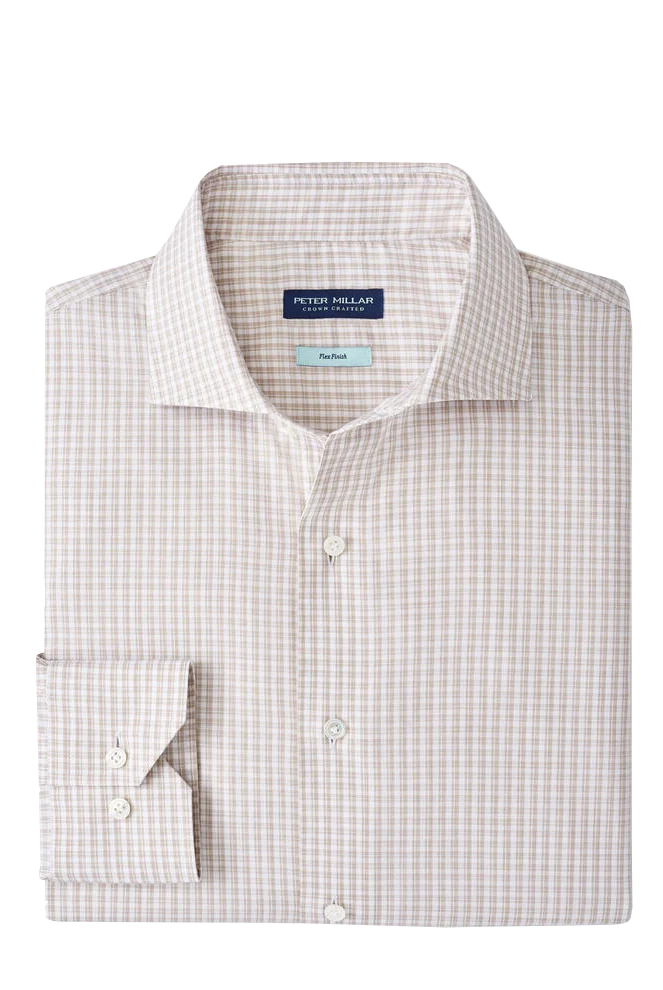 TORINO COTTON SPORT SHIRT with long sleeves and a white and light brown plaid print-novaman