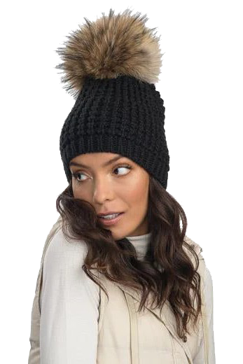 CLASSIC FOX FUR BEANIE- BLK/COYOTE - Sassanova