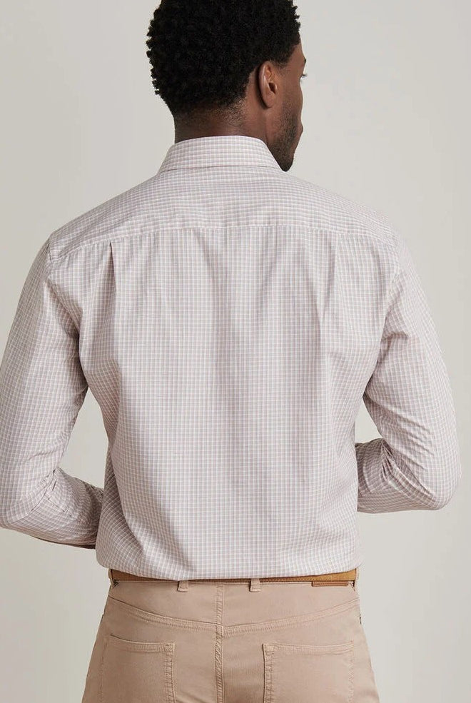 TORINO COTTON SPORT SHIRT with long sleeves and a white and light brown plaid print-novaman