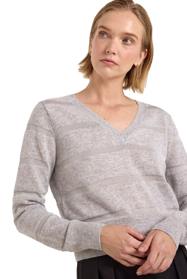 SIMONE LUREX STRIPE V NECK (615/136) - Sassanova