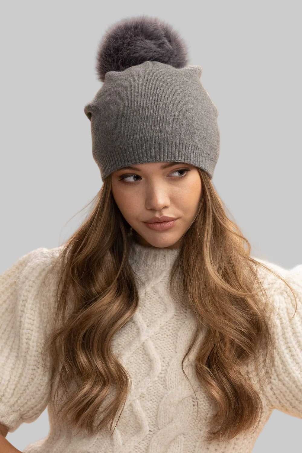 CLASSY CASHMERE DETACHABLE FUR POM BEANIE - Sassanova