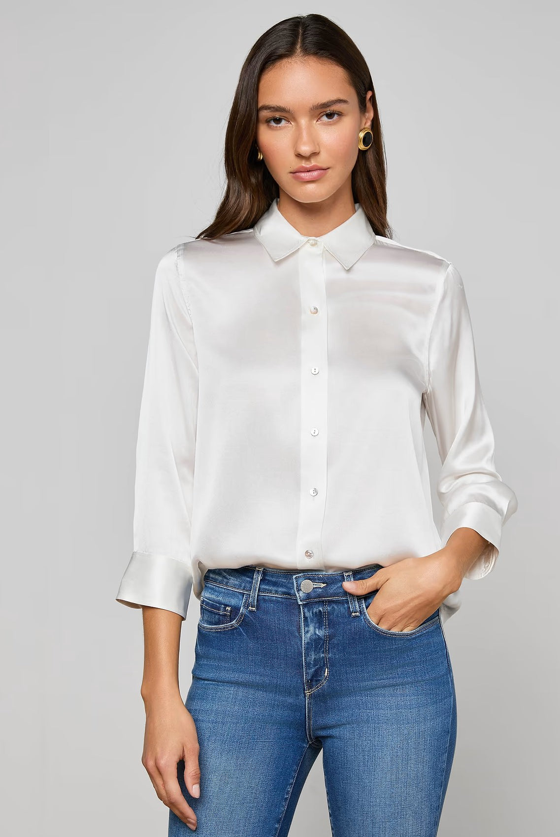 DANI 3/4 SLEEVE SOLID BLOUSE - Blouses - Sassanova