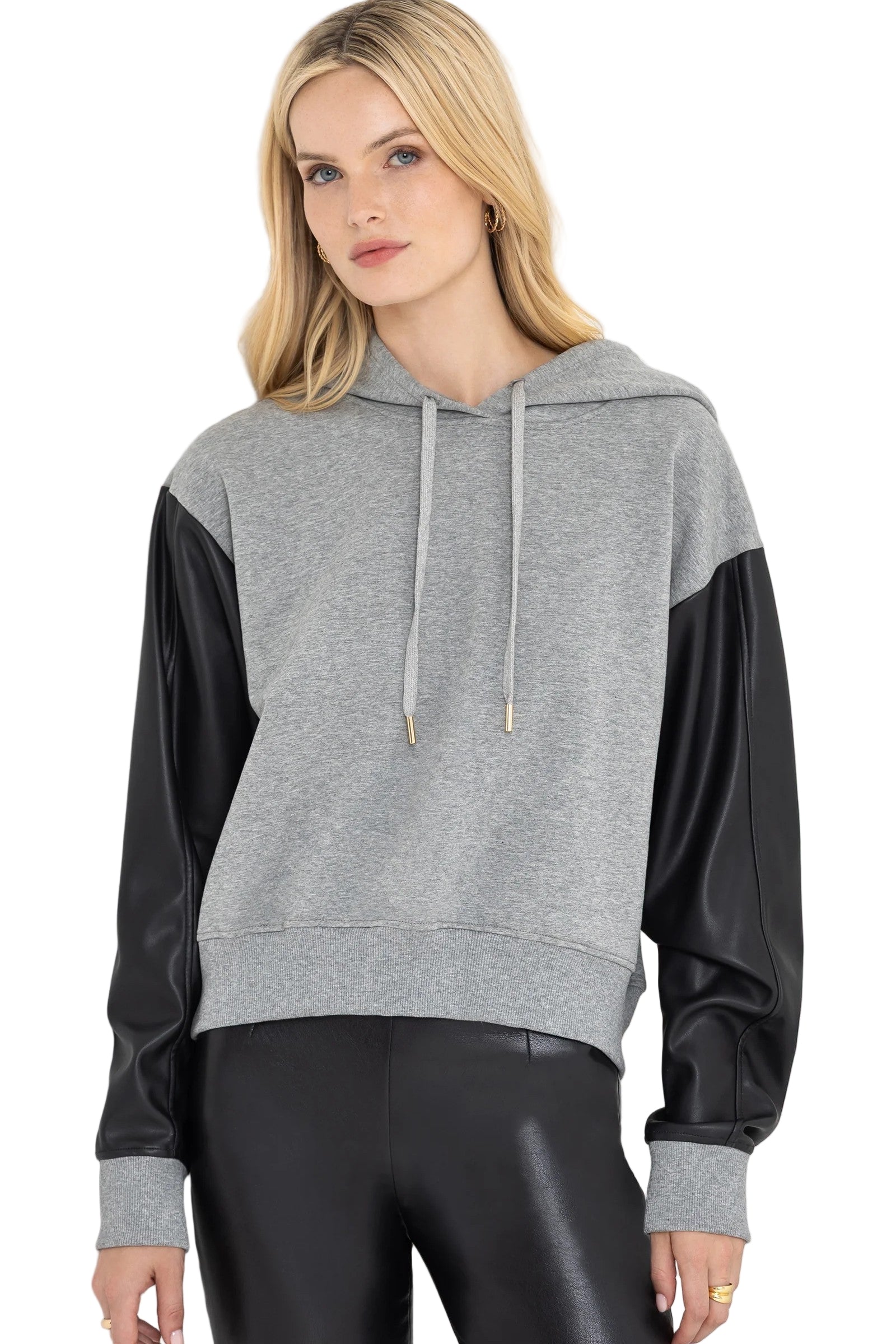 LISBET VEGAN LEATHER COMBO HOODIE-sassanova