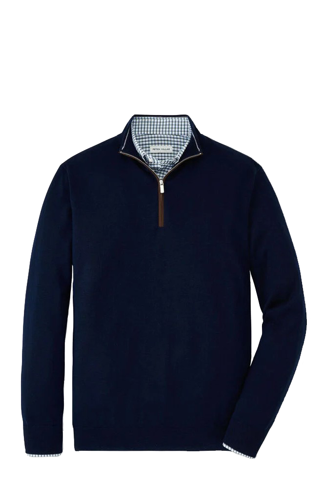 AUTUMN CREST SUEDE TRIM 1/4 ZIP NAVY - Sweaters - Novaman