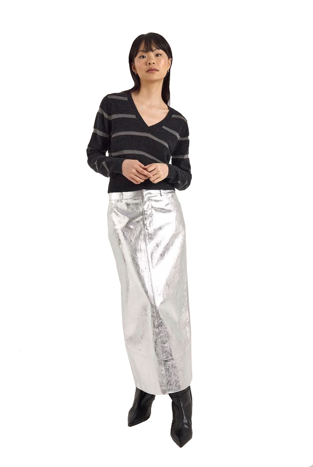 SIMONE LUREX STRIPE V NECK (230/139) - Sassanova