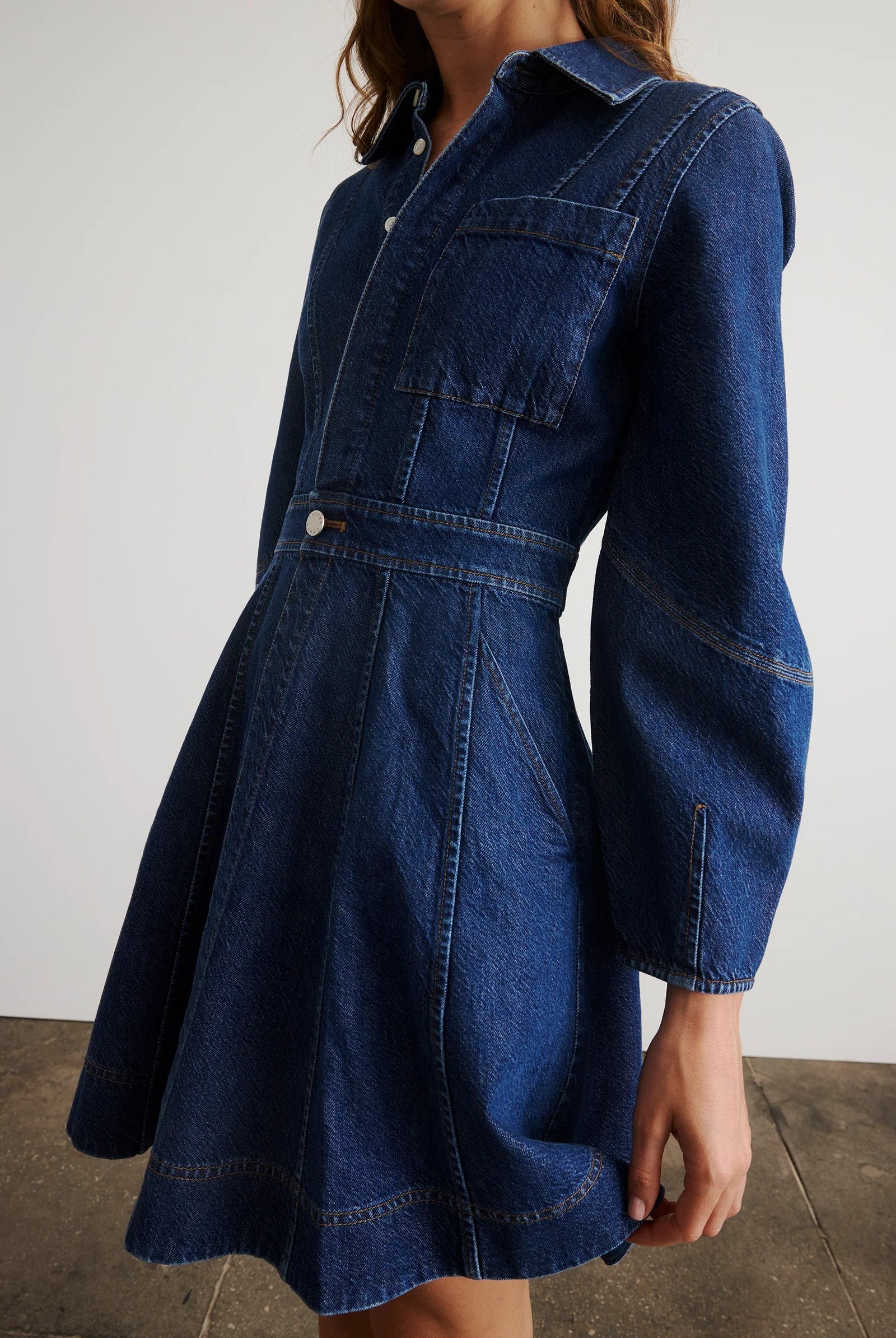 Hailey long-sleeved denim dress with button front-sassanova