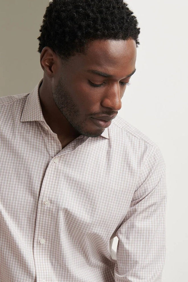 TORINO COTTON SPORT SHIRT with long sleeves and a white and light brown plaid print-novaman