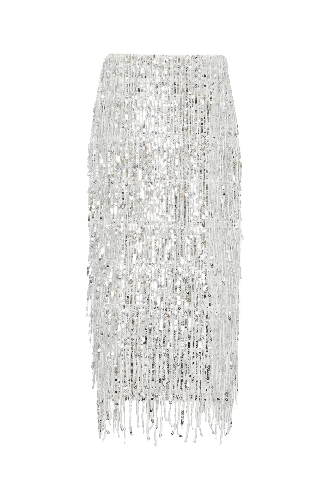 ROXANNE FRINGE SEQUIN MIDI SKIRT - sassanova