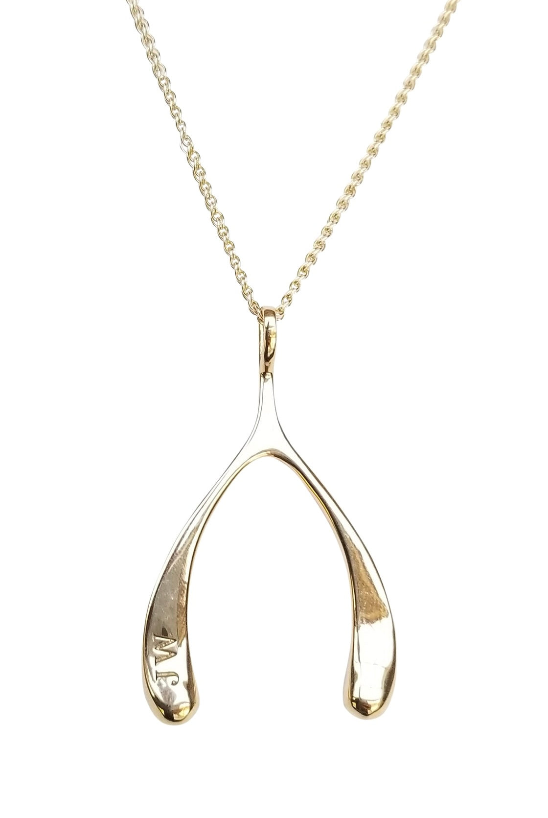 LUCKY GOLD WISHBONE PENDANT- ADJ DELICATE CHAIN - sassanova