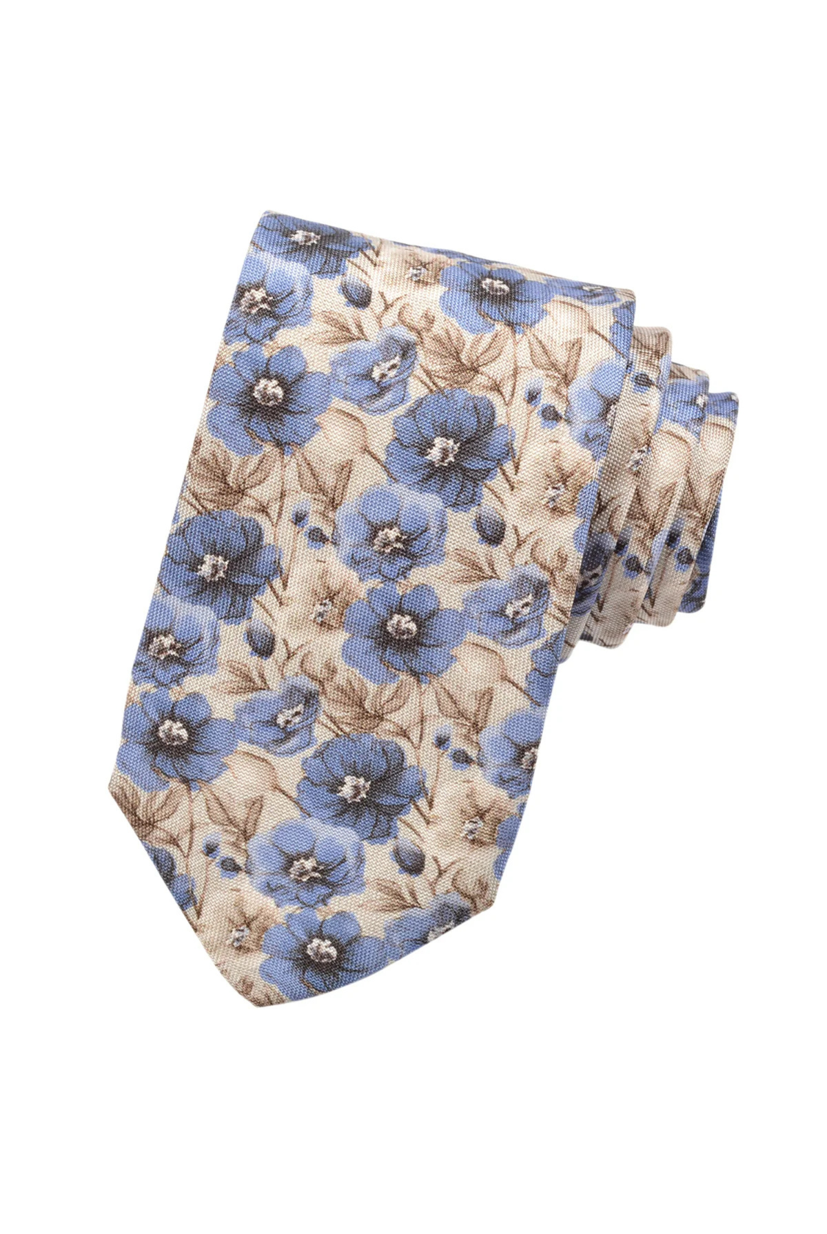 ITALIAN SILK PRINTED SPRING BLOSSOM TIE STONE OS Sassanova / Novaman