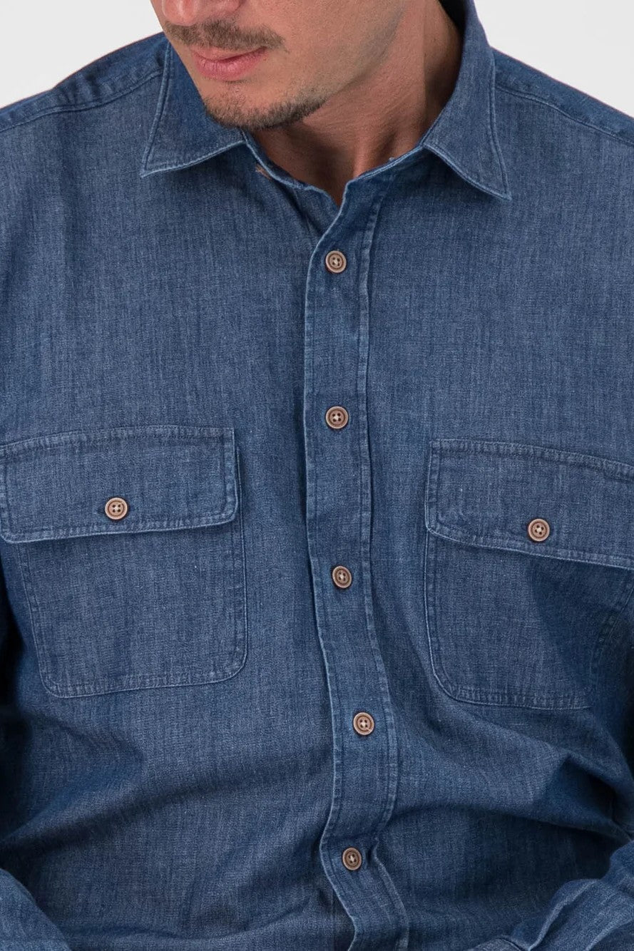 DUTTON STRETCH DENIM SPORT SHIRT - Long Sleeved Shirts - Novaman