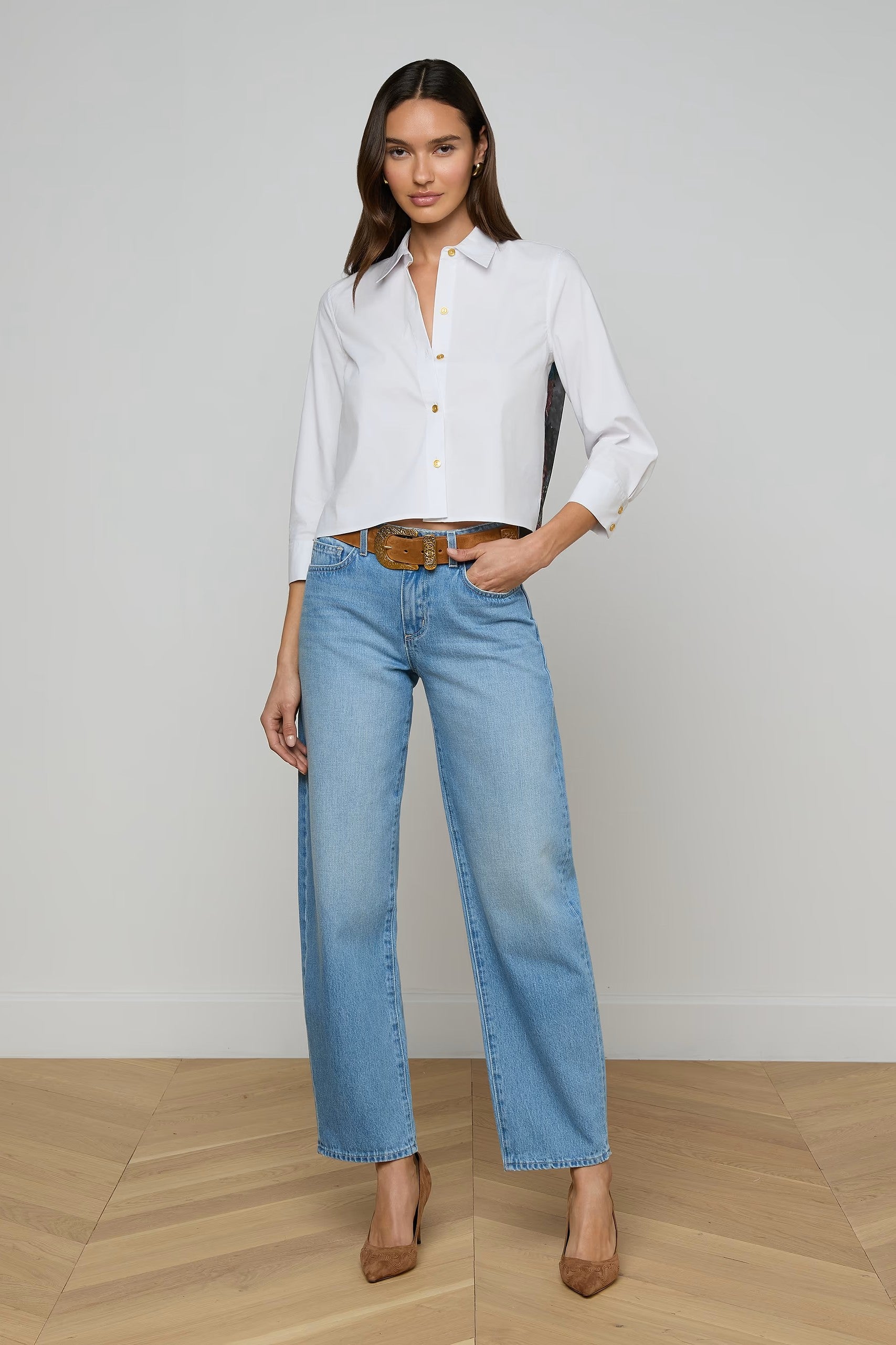 FAWN SCARF BACK 3/4 SLEEVE BLOUSE - Blouses - Sassanova