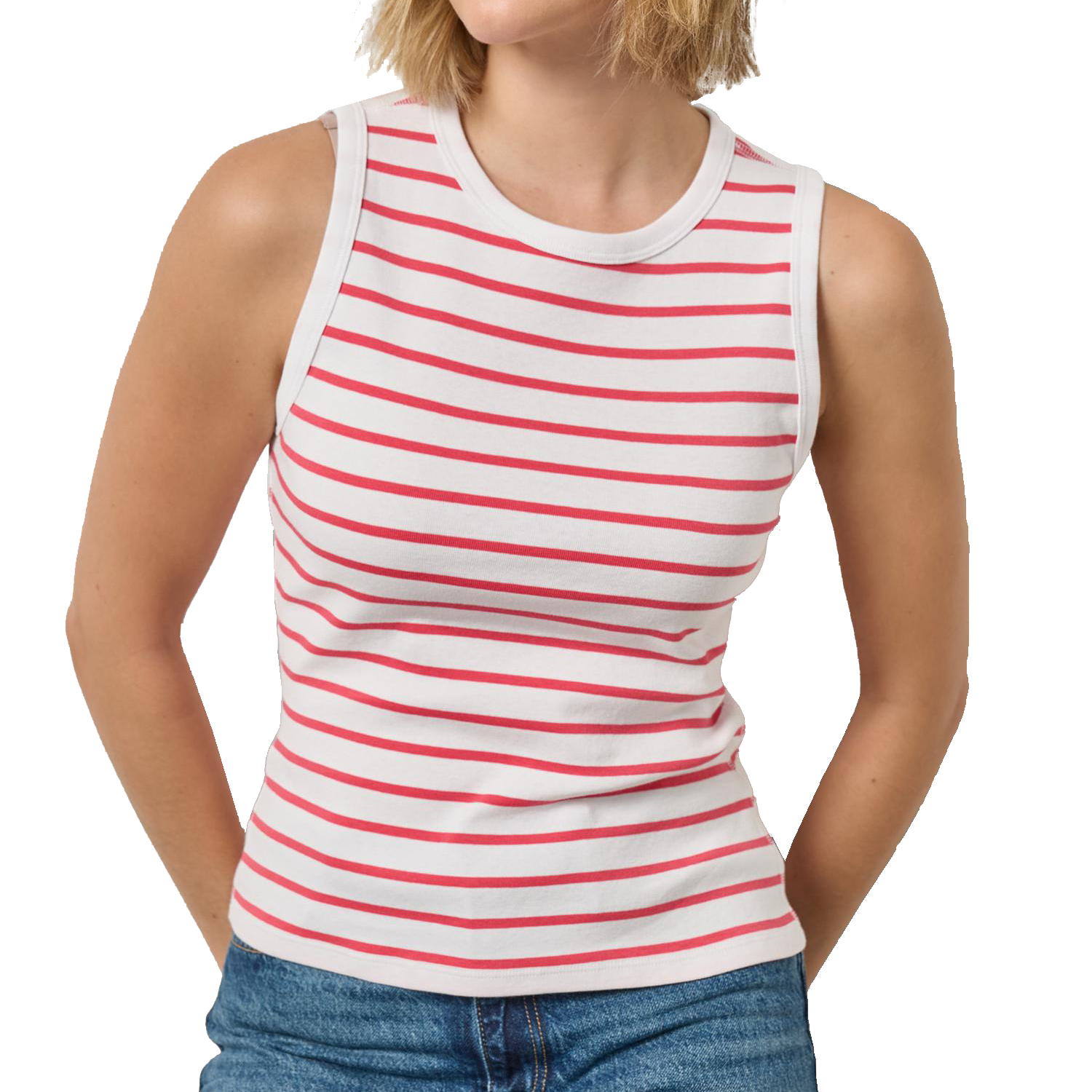 RIB STRIPE HIGH NECK TANK - Tank Tops - Sassanova
