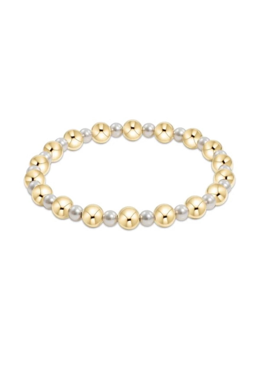 PEARL GRATEFUL PATTERN 4MM BEAD BRACELET- 6MM GOLD - sassanova
