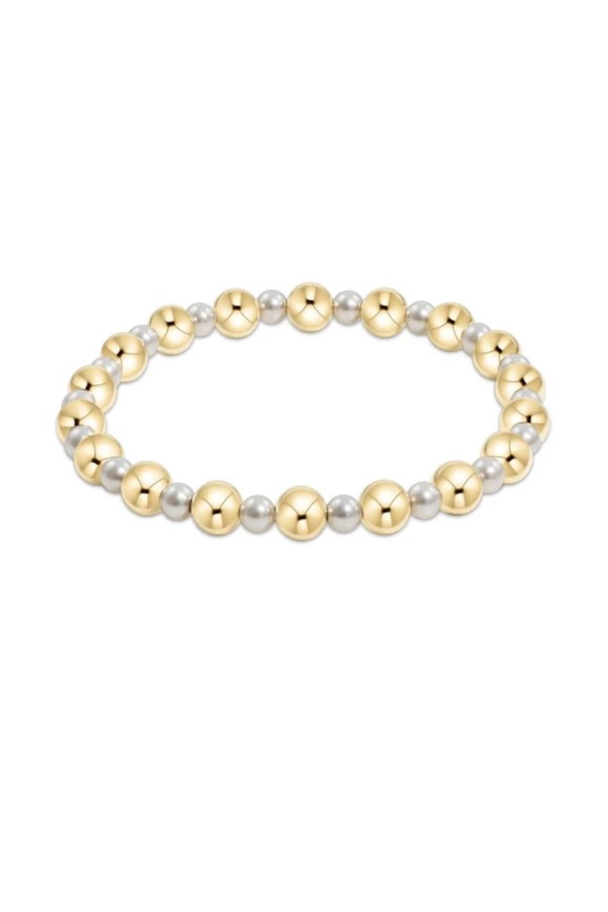PEARL GRATEFUL PATTERN 4MM BEAD BRACELET- 6MM GOLD - sassanova
