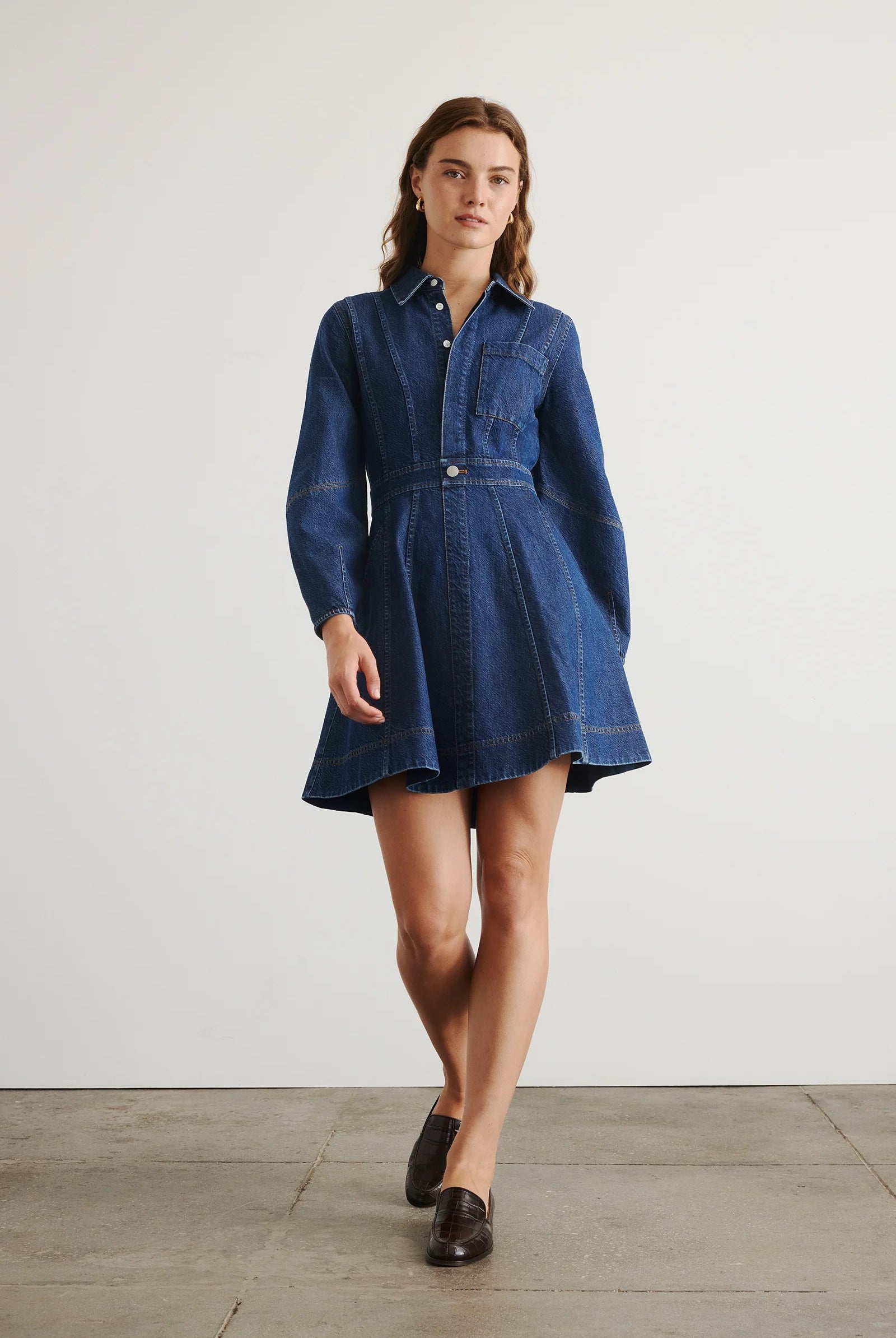 Hailey long-sleeved denim dress with button front-sassanova