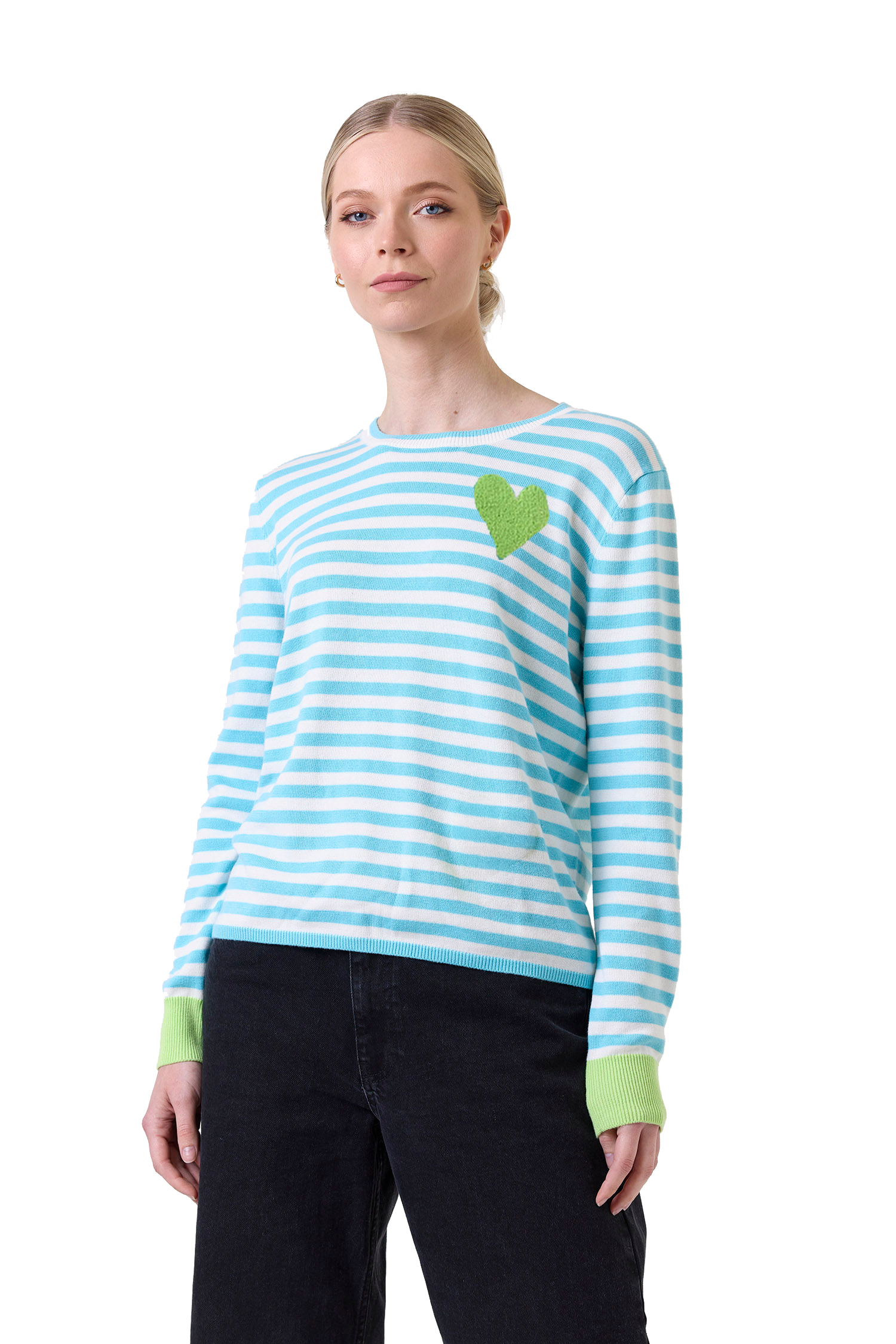 HEART EMBROIDERY STRIPE CREW (052/V2) - Sweaters - Sassanova