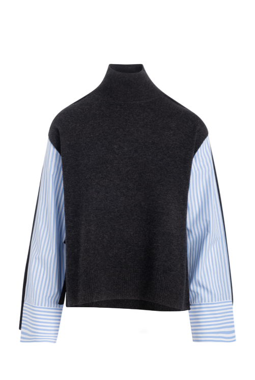 CASHMINO MIXED MEDIA LAYERED TURTLENECK-Sassanova