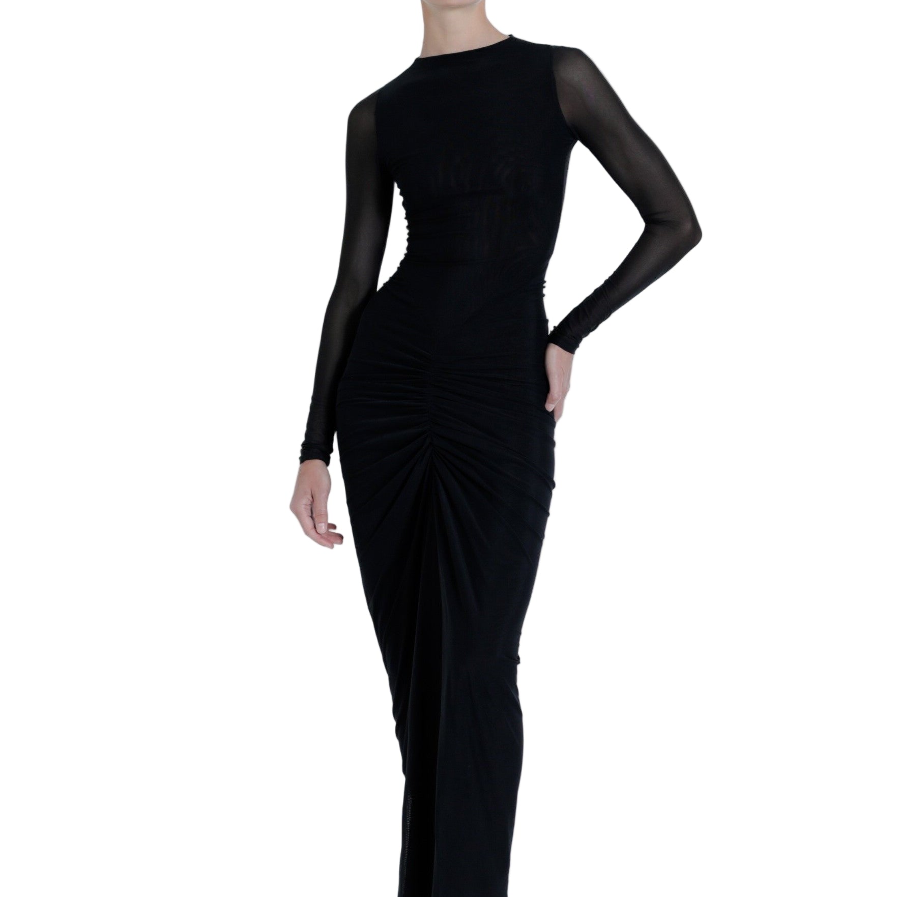 ARIANA MESH SOLID MAXI DRESS-Sassanova