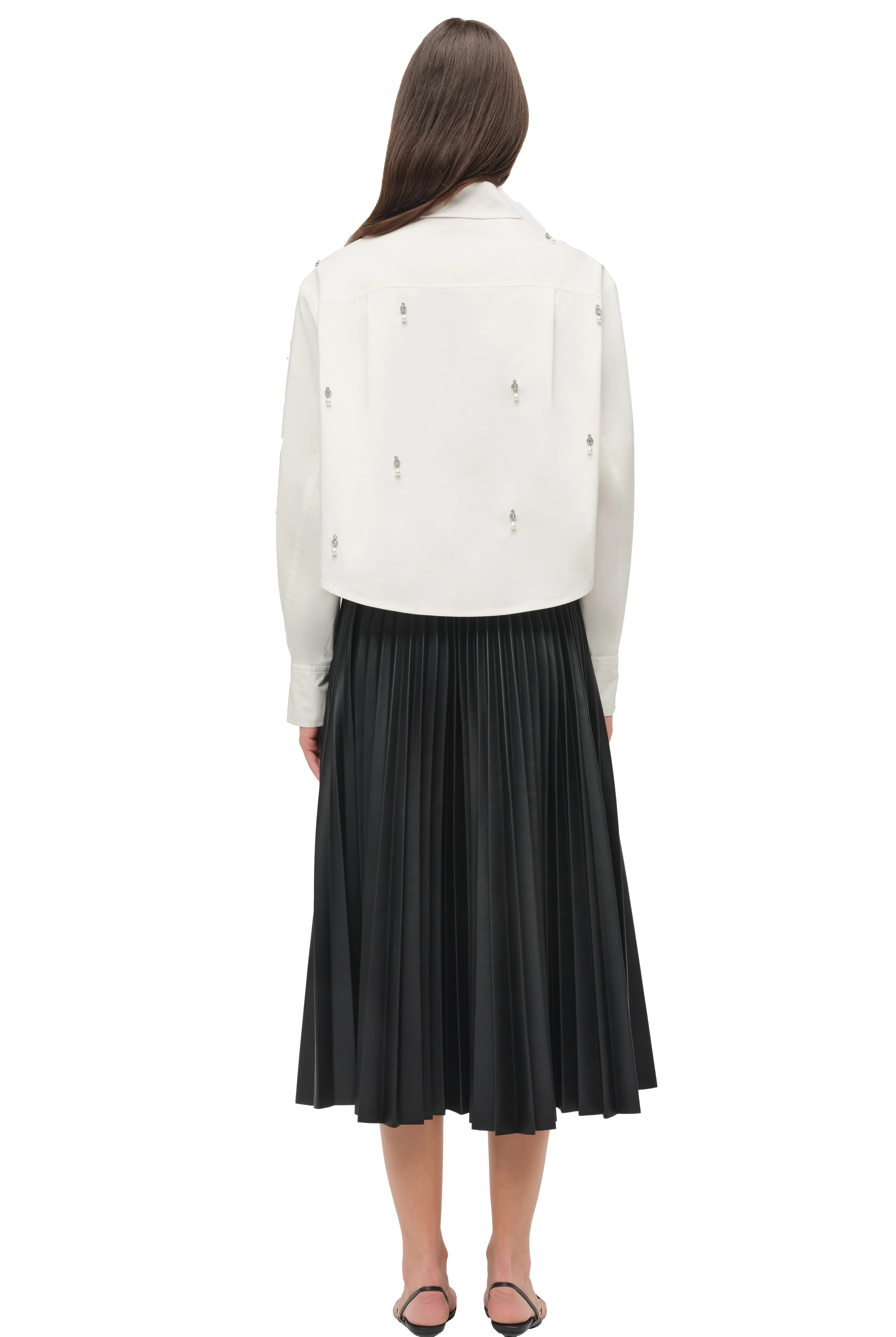 RENATA EMBELLISHED CROPPED BUTTON DOWN SHIRT - Sassanova